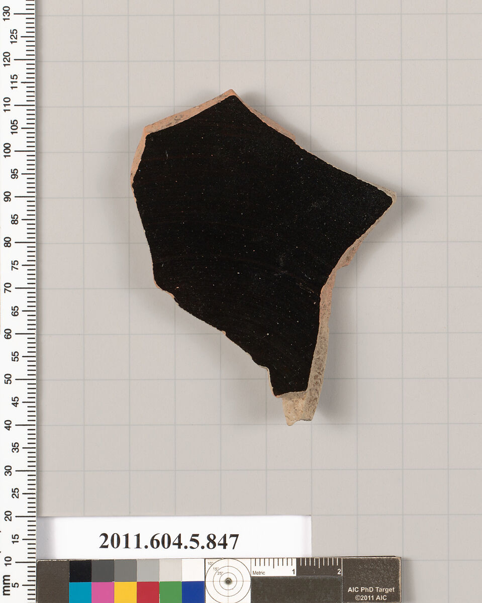 Terracotta fragment of a kylix (drinking cup), Terracotta, Greek, Attic