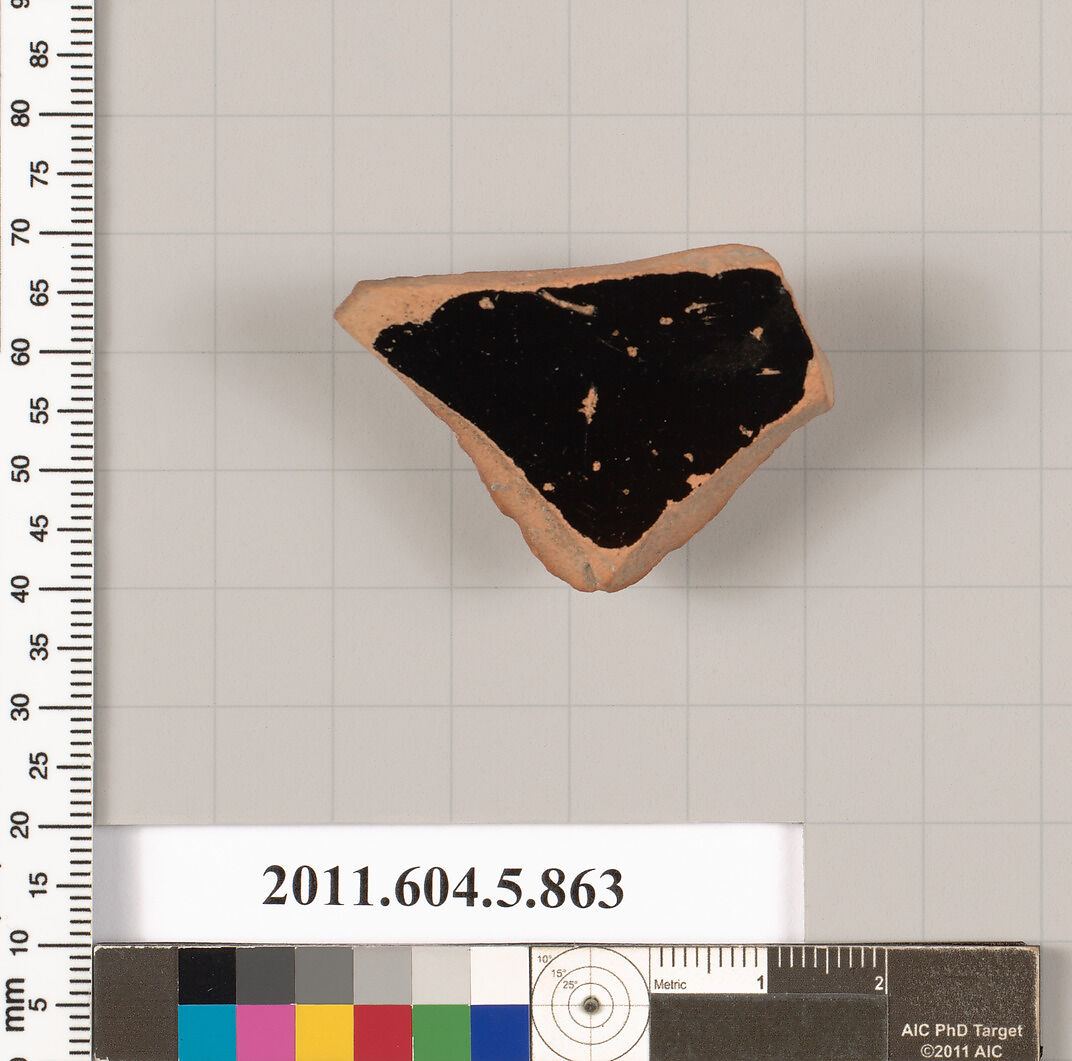 Terracotta fragment of a kylix (drinking cup), Terracotta, Greek, Attic