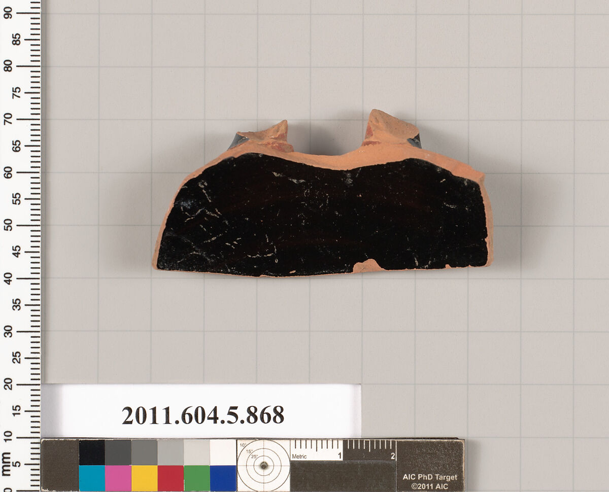 Terracotta fragment of a kylix (drinking cup), Terracotta, Greek, Attic