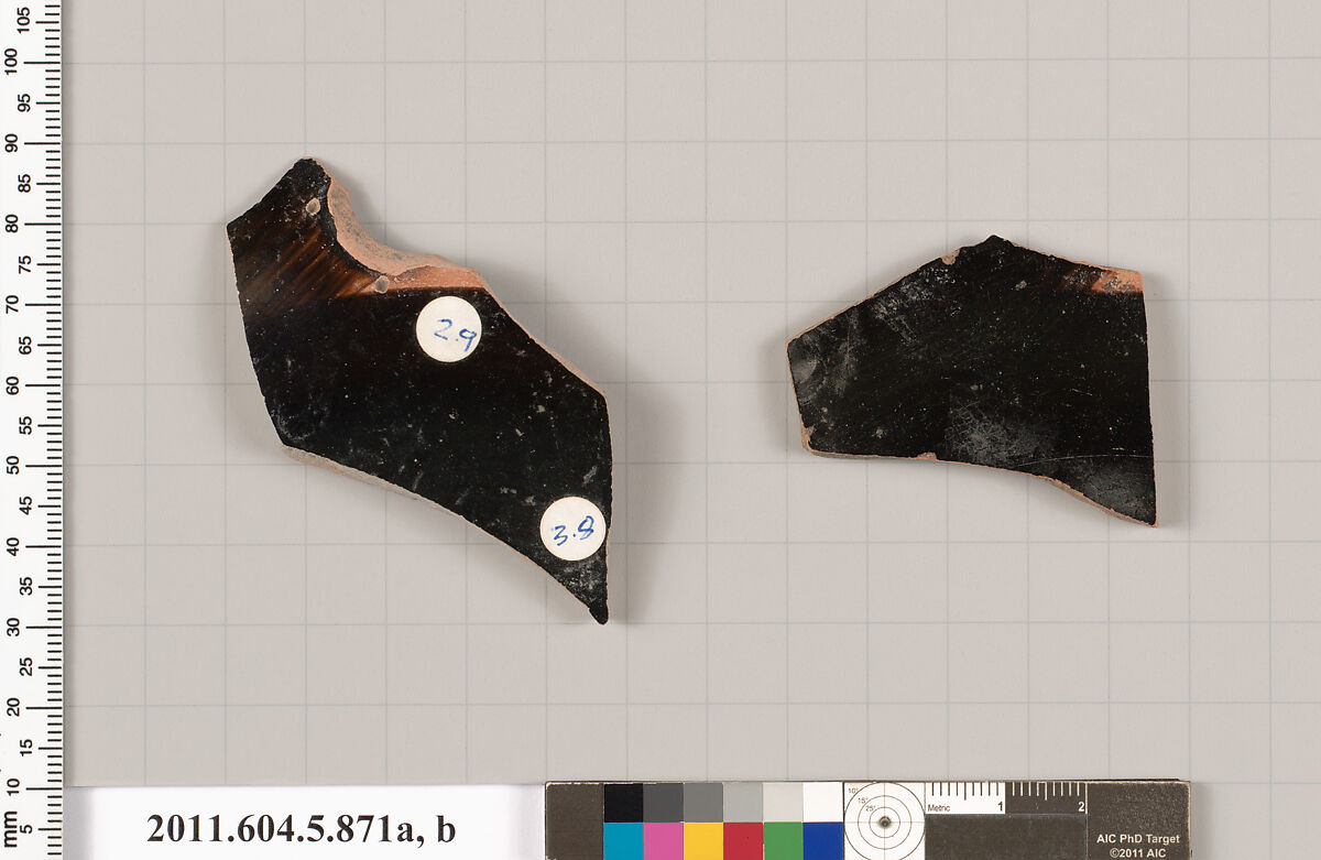 Terracotta fragments of kylikes (drinking cups), Terracotta, Greek, Attic 