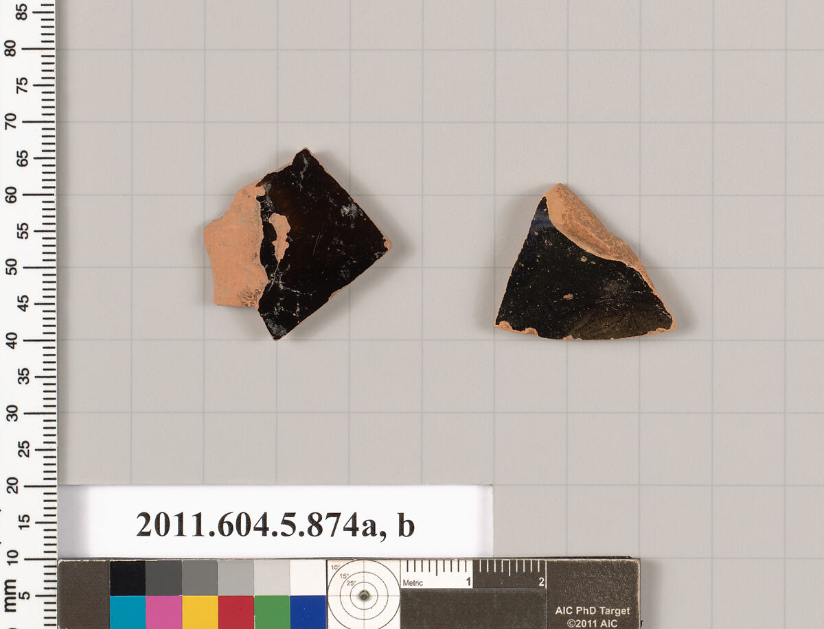 Terracotta fragments of kylikes (drinking cups), Terracotta, Greek, Attic 