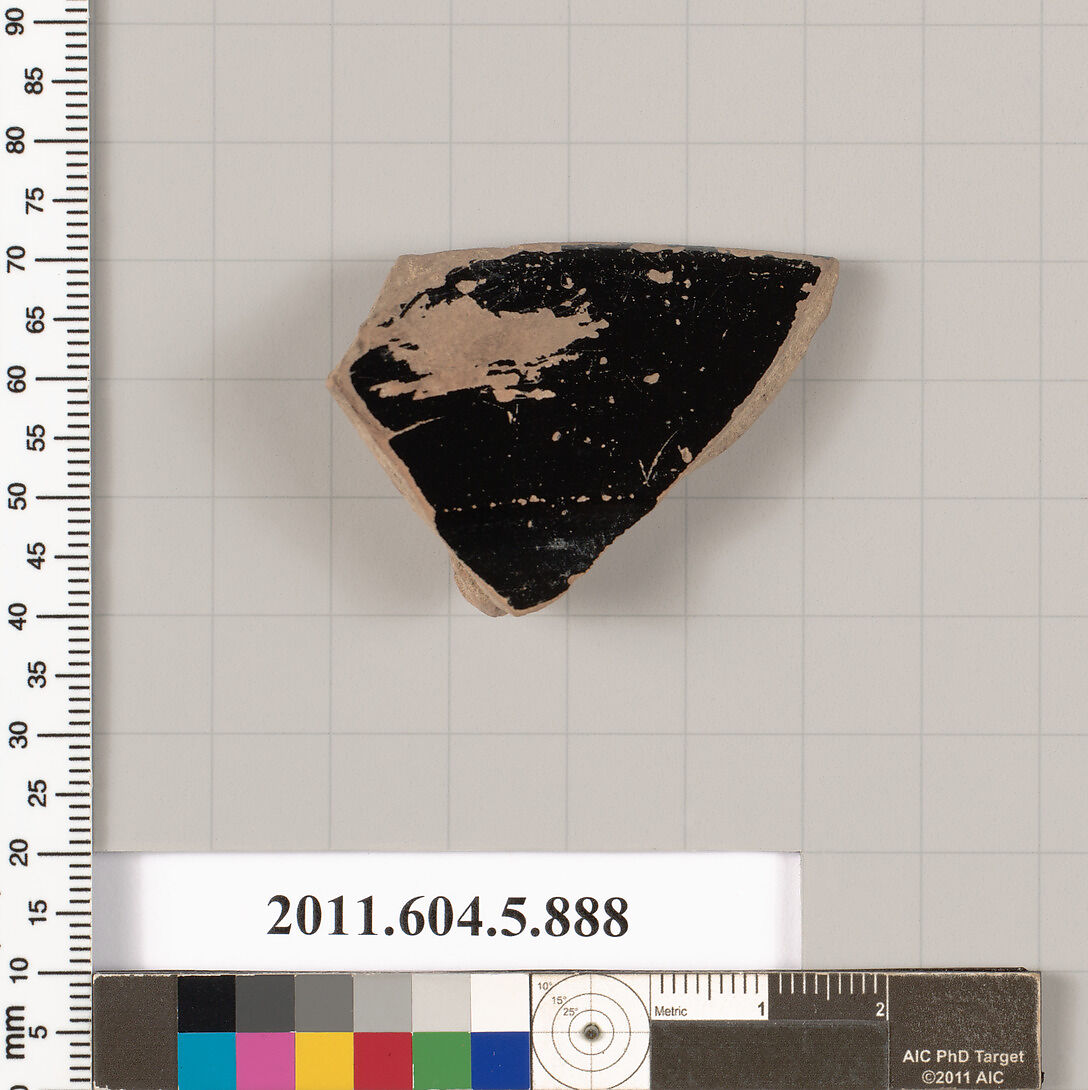 Terracotta rim fragment of a kylix (drinking cup), Terracotta, Greek, Attic