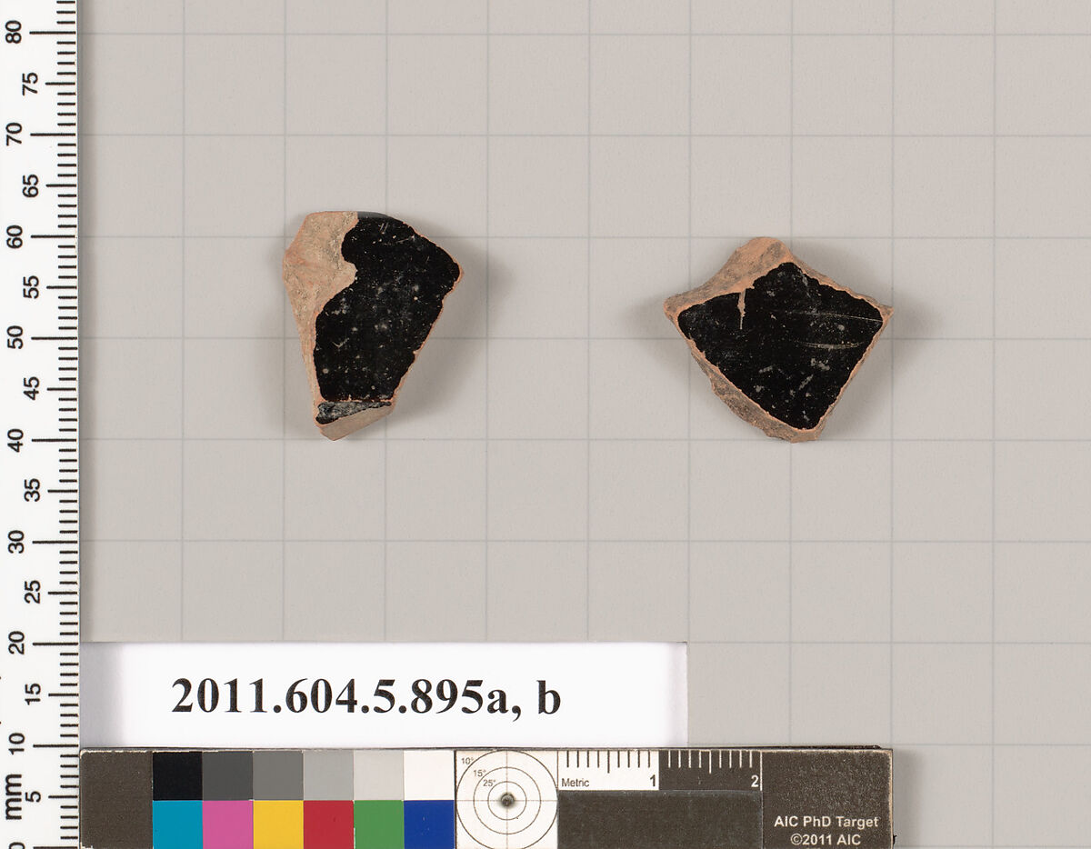 Terracotta fragments of kylikes (drinking cups), Terracotta, Greek, Attic