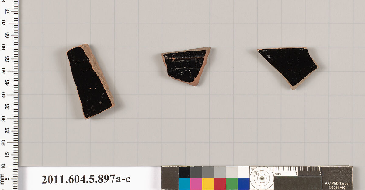 Terracotta fragments of kylikes (drinking cups), Terracotta, Greek, Attic