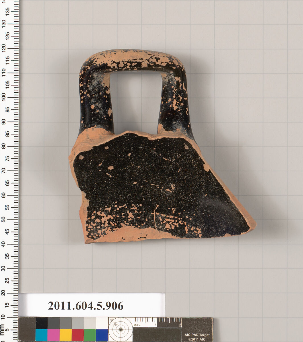 Terracotta fragment of a kylix (drinking cup), Terracotta, Greek, Attic