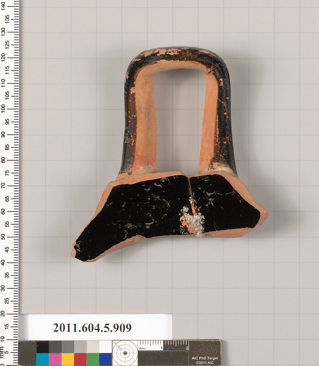 Terracotta fragment of a kylix (drinking cup), Terracotta, Greek, Attic