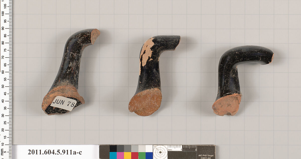 Terracotta fragments of kylikes (drinking cups), Terracotta, Greek, Attic