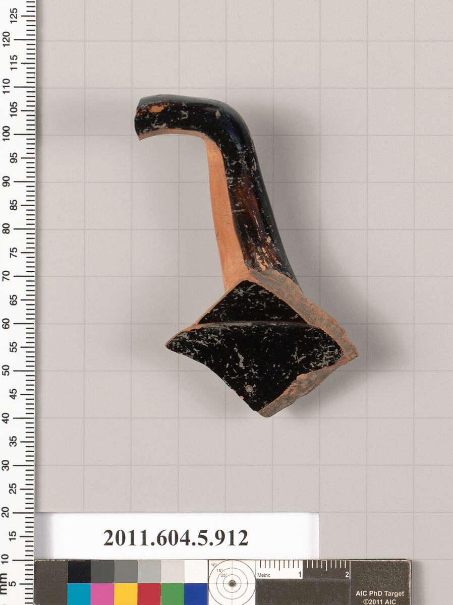 Terracotta fragment of a kylix (drinking cup), Terracotta, Greek, Attic