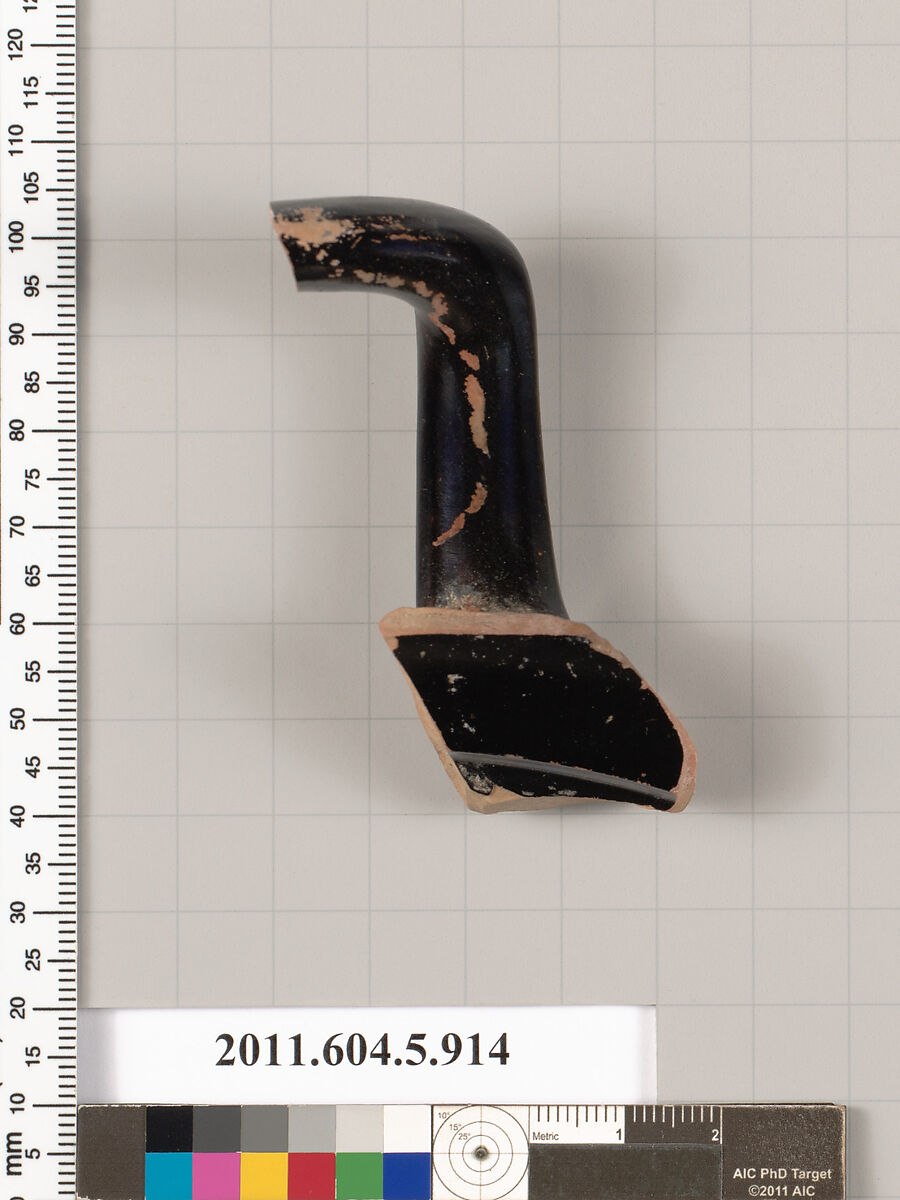 Terracotta fragment of a kylix (drinking cup), Terracotta, Greek, Attic