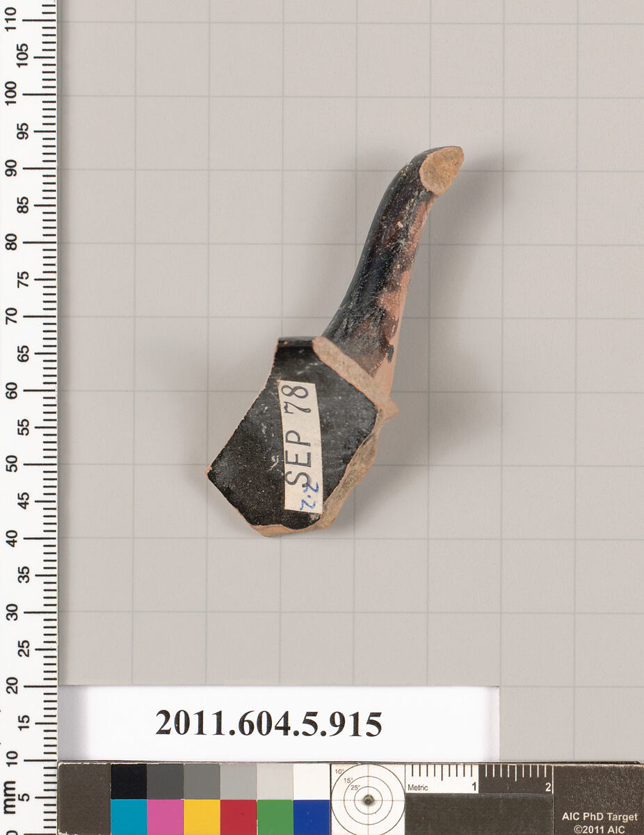 Terracotta rim fragment of a kylix (drinking cup), Terracotta, Greek, Attic