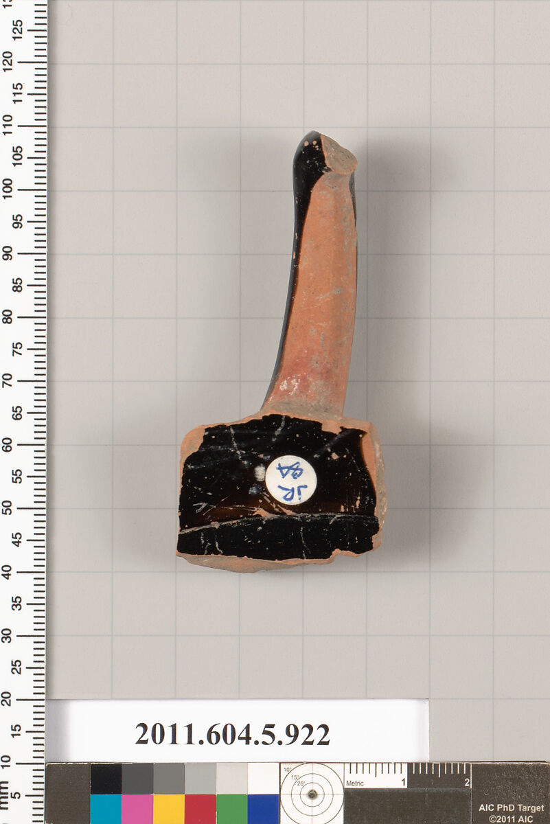 Terracotta fragment of a kylix (drinking cup), Terracotta, Greek, Attic