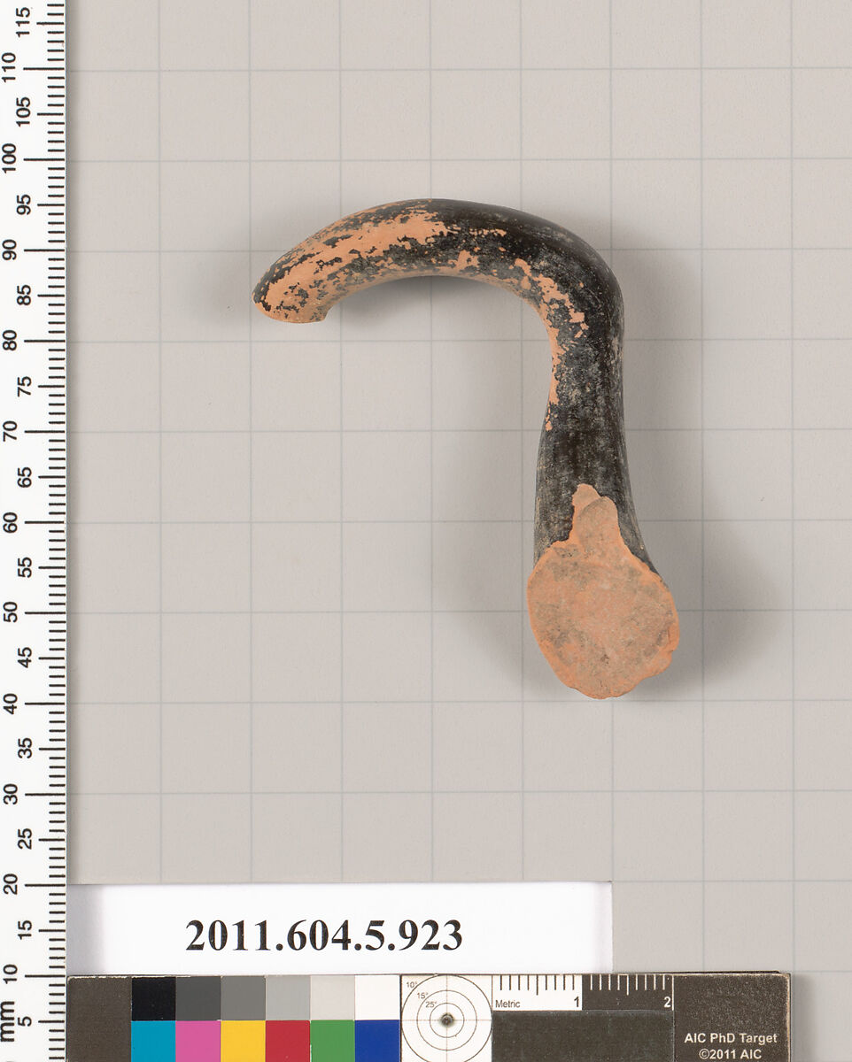Terracotta fragment of a kylix (drinking cup), Terracotta, Greek, Attic