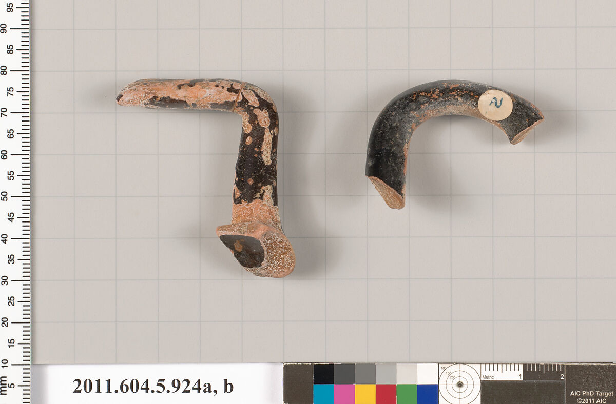 Terracotta fragments of a kylix (drinking cup), Terracotta, Greek, Attic