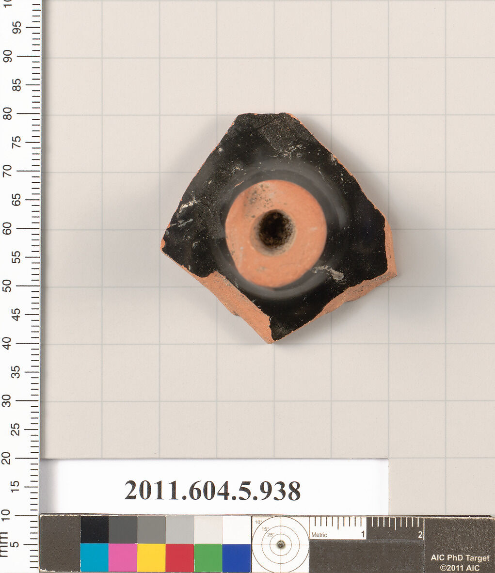 Terracotta fragment of a kylix (drinking cup), Terracotta, Greek, Attic