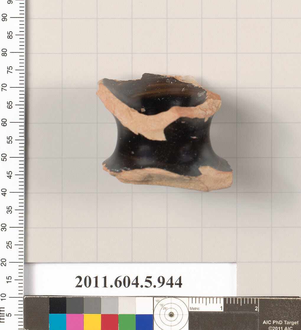 Terracotta fragment of a kylix (drinking cup), Terracotta, Greek, Attic 