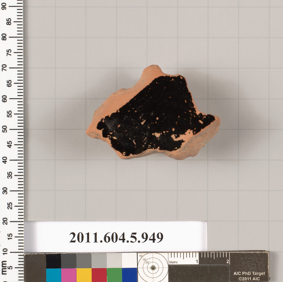 Terracotta fragment of a kylix (drinking cup), Terracotta, Greek, Attic