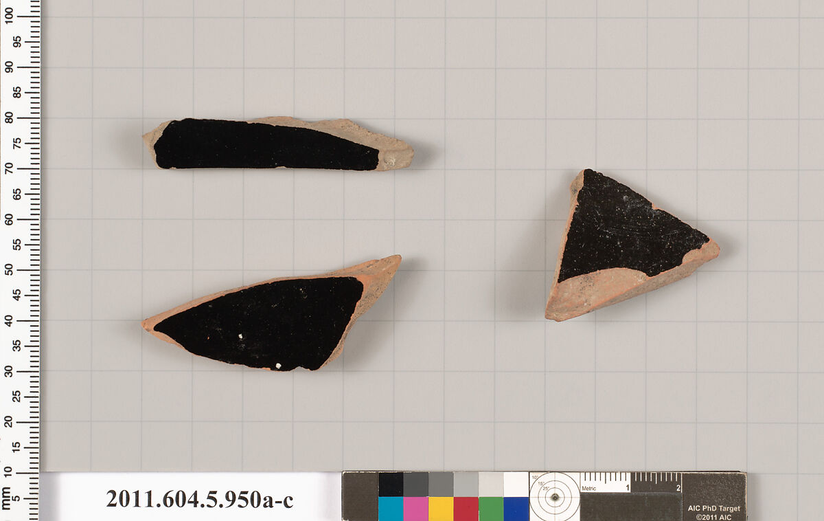 Terracotta fragments of kylikes (drinking cups), Terracotta, Greek, Attic