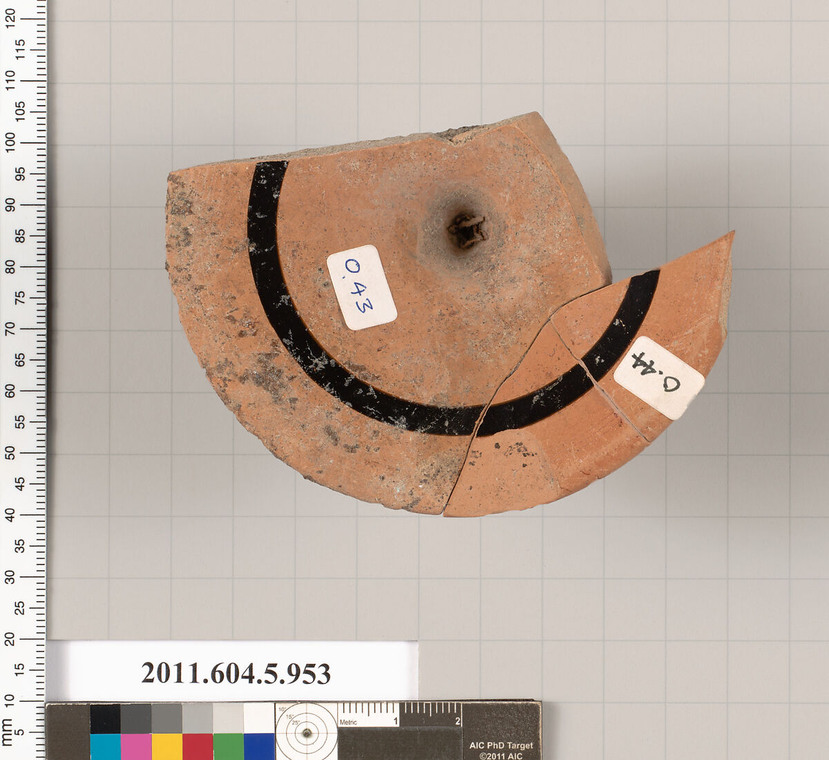 Terracotta fragment of a kylix (drinking cup), Terracotta, Greek, Attic