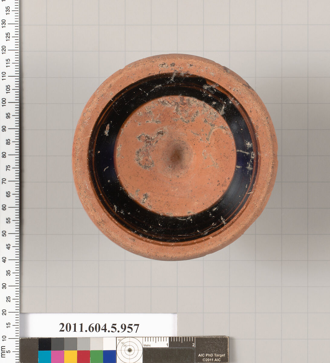Terracotta fragment of a kylix (drinking cup), Terracotta, Greek, Attic