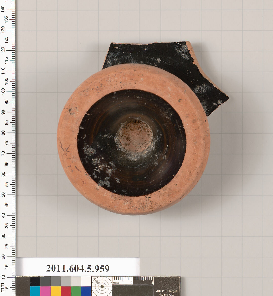Terracotta fragment of a kylix (drinking cup), Terracotta, Greek, Attic