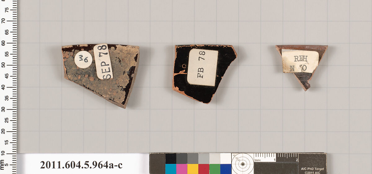 Terracotta rim fragments of kylikes (drinking cups), Terracotta, Greek, Attic