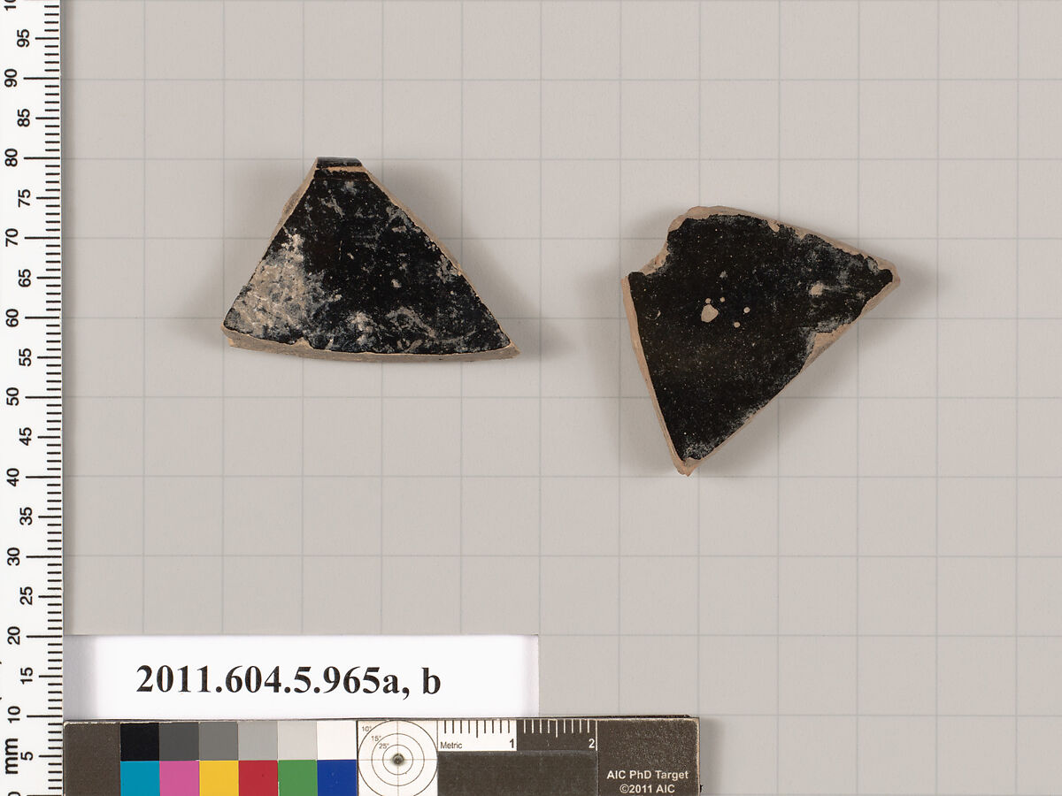 Terracotta fragments of a kylix (drinking cup), Terracotta, Greek, Attic