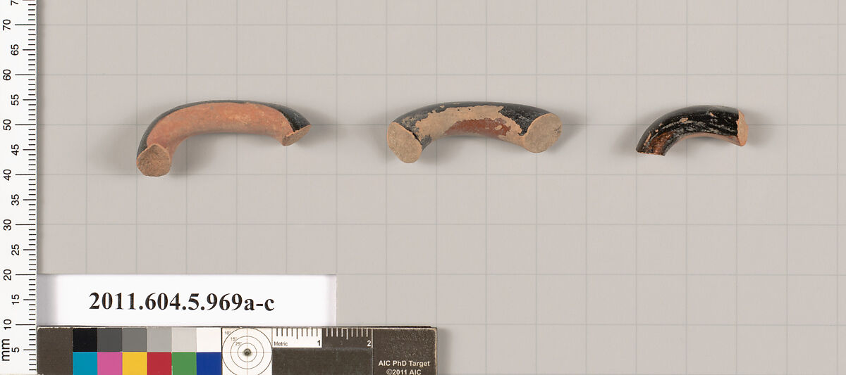 Terracotta fragments of kylikes (drinking cups), Terracotta, Greek, Attic