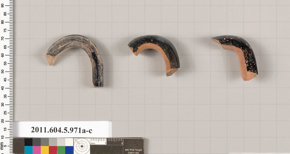 Terracotta fragments of kylikes (drinking cups), Terracotta, Greek, Attic