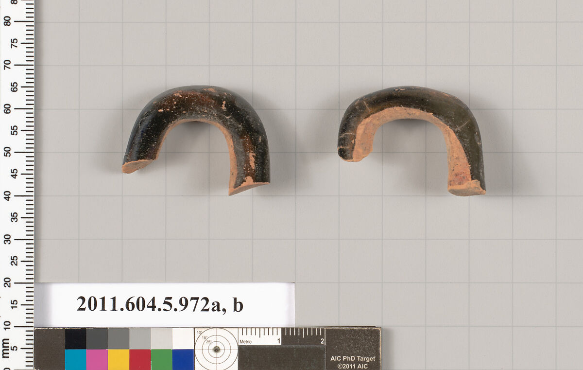 Terracotta fragments of kylikes (drinking cups), Terracotta, Greek, Attic