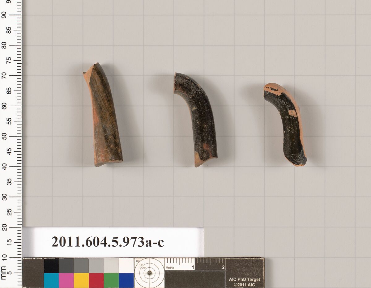 Terracotta fragments of kylikes (drinking cups), Terracotta, Greek, Attic