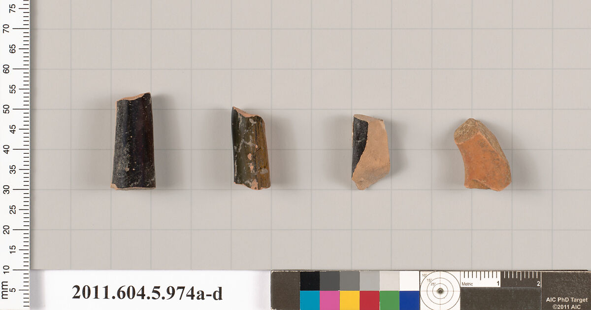 Terracotta fragments of kylikes (drinking cups), Terracotta, Greek, Attic