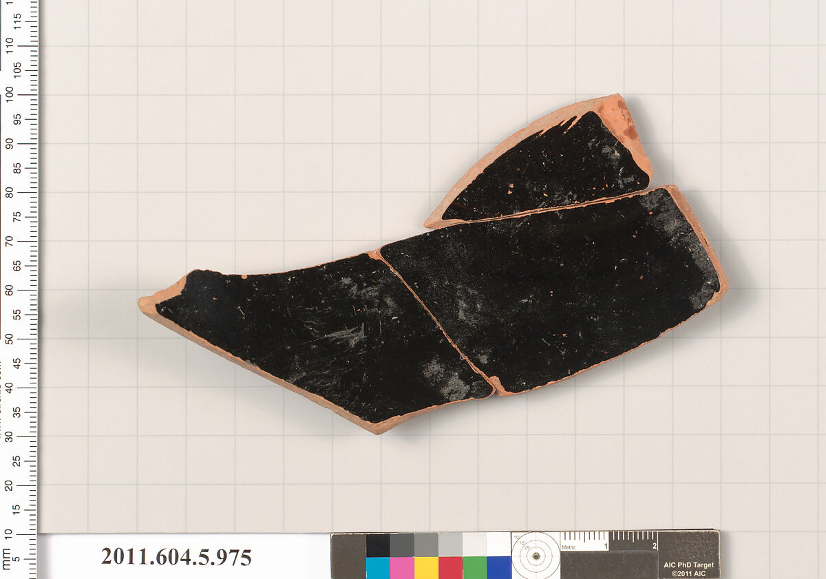 Terracotta fragment of a kylix (drinking cup), Terracotta, Greek, Attic