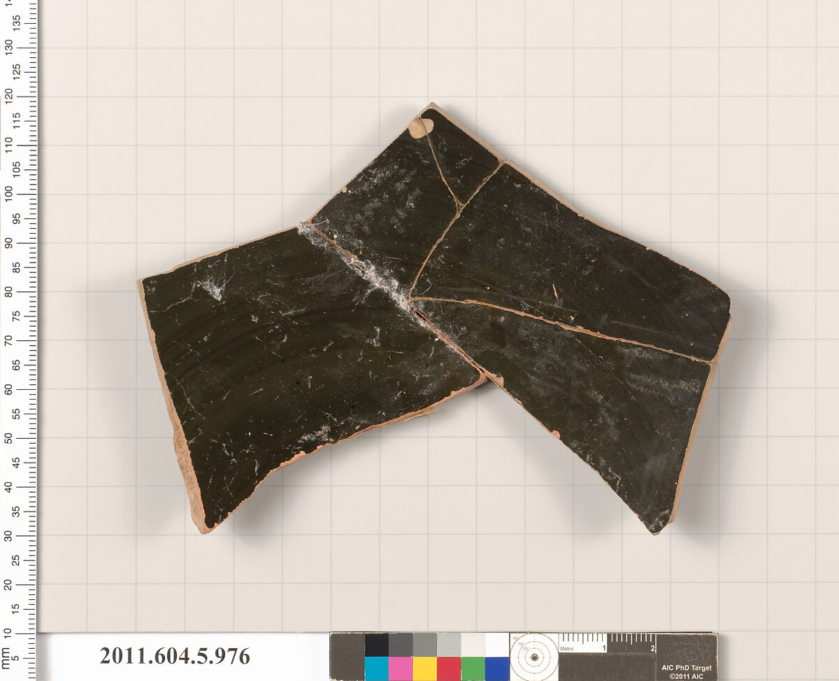 Terracotta fragment of a kylix (drinking cup), Terracotta, Greek, Attic