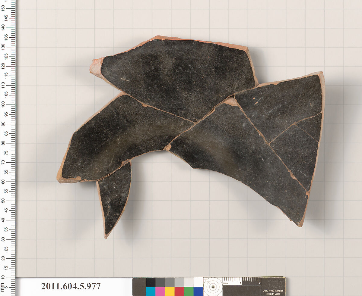 Terracotta fragment of a kylix (drinking cup), Terracotta, Greek, Attic