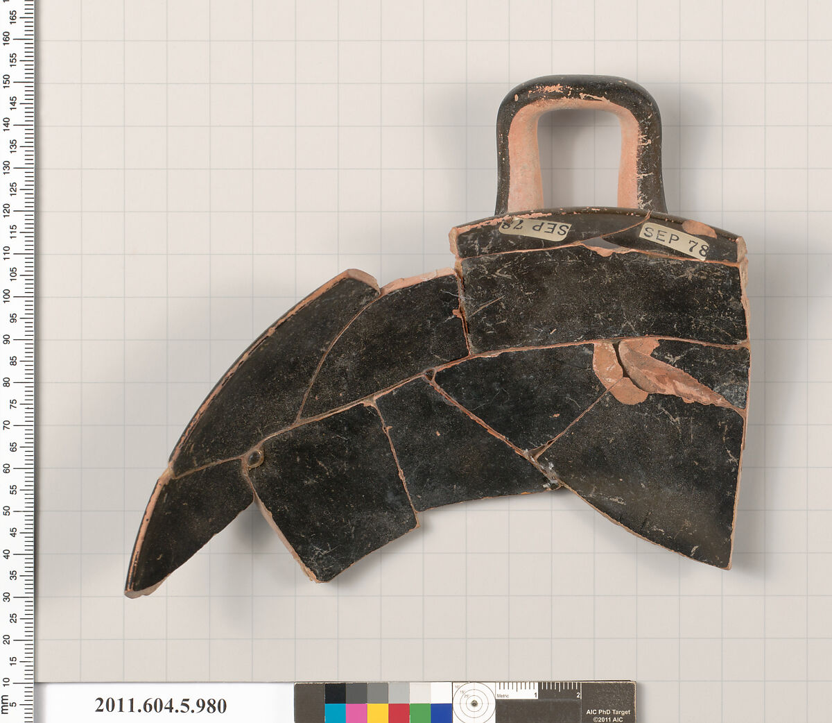 Terracotta rim fragment of a kylix (drinking cup), Terracotta, Greek, Attic