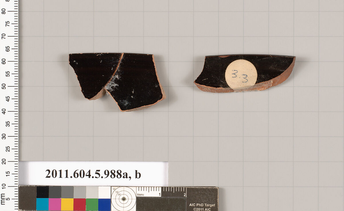 Terracotta rim fragments of kylikes (drinking cups), Terracotta, Greek, Attic