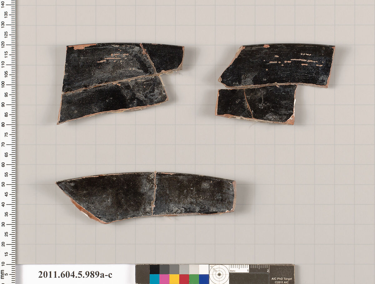 Terracotta rim fragments of a kylix (drinking cup), Terracotta, Greek, Attic