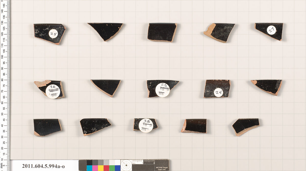 Terracotta rim fragments of kylikes (drinking cups), Terracotta, Greek, Attic
