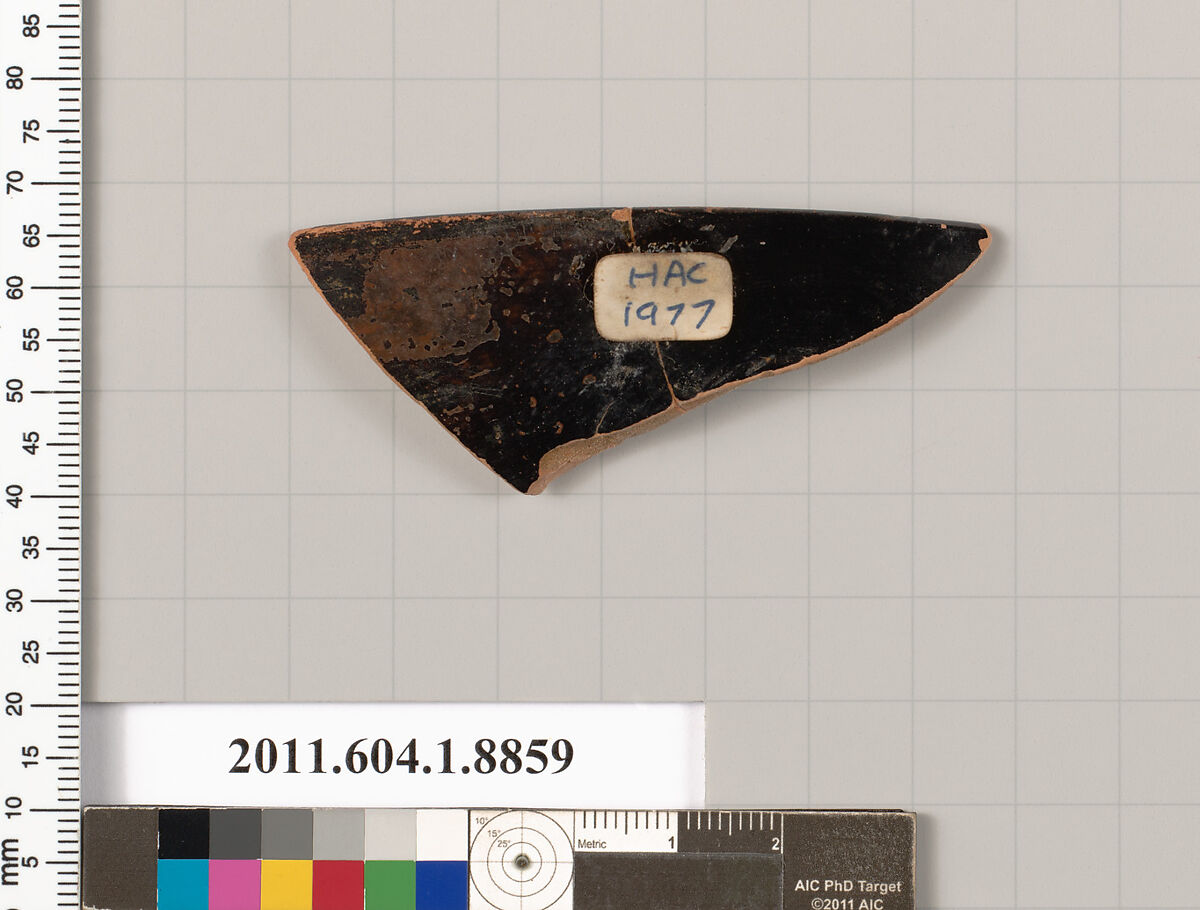 Terracotta fragment of a kylix (drinking cup), Terracotta, Greek, Attic