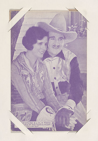 Wm. Desmond & Lola Todd in "Return of the Riddle Rider" from Western Stars or Scenes Exhibit Cards series (W412), Commercial color photolithograph 