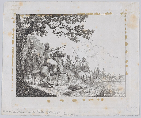 Cossacks riding along a riverbank