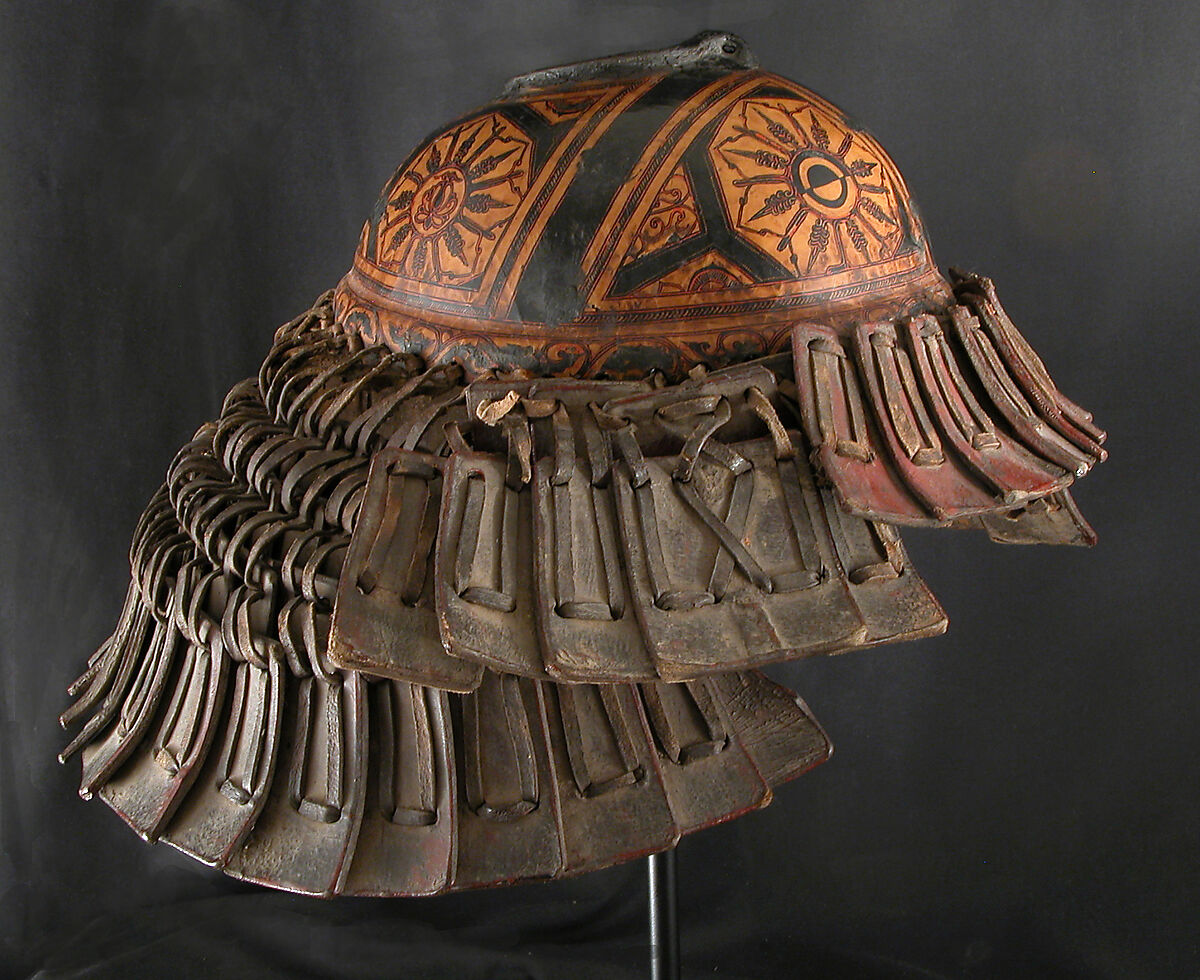 Helmet, Leather, lacquer, Yi or Nuosu people (Lolo) 