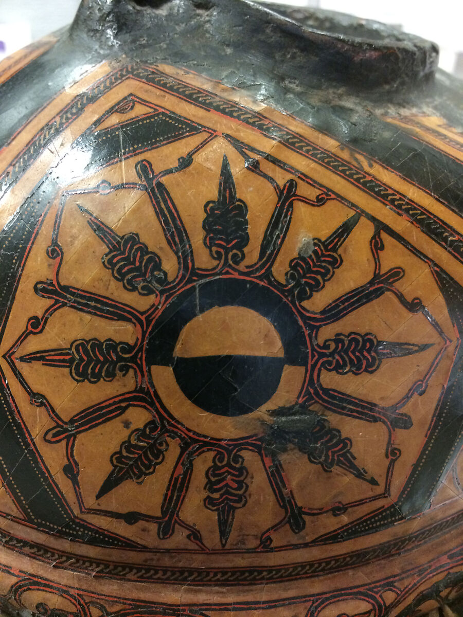 Helmet, Leather, lacquer, Yi or Nuosu people (Lolo)