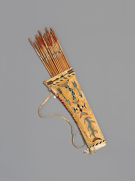 Quiver and arrows, Quiver: tanned leather, glass beads, and pigment
arrows: cane, wood, pitch, stone, sinew, and feathers, Apache, Native American 