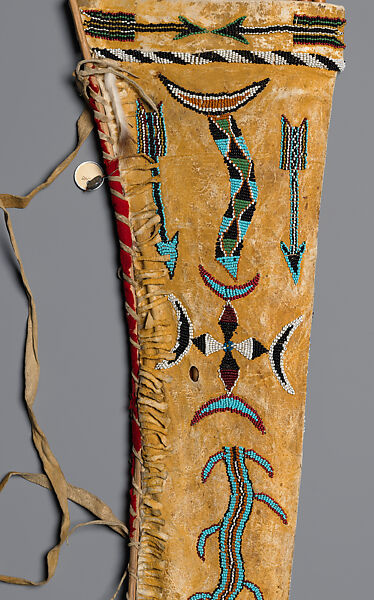 Quiver and arrows, Quiver: tanned leather, glass beads, and pigment
arrows: cane, wood, pitch, stone, sinew, and feathers, Apache, Native American