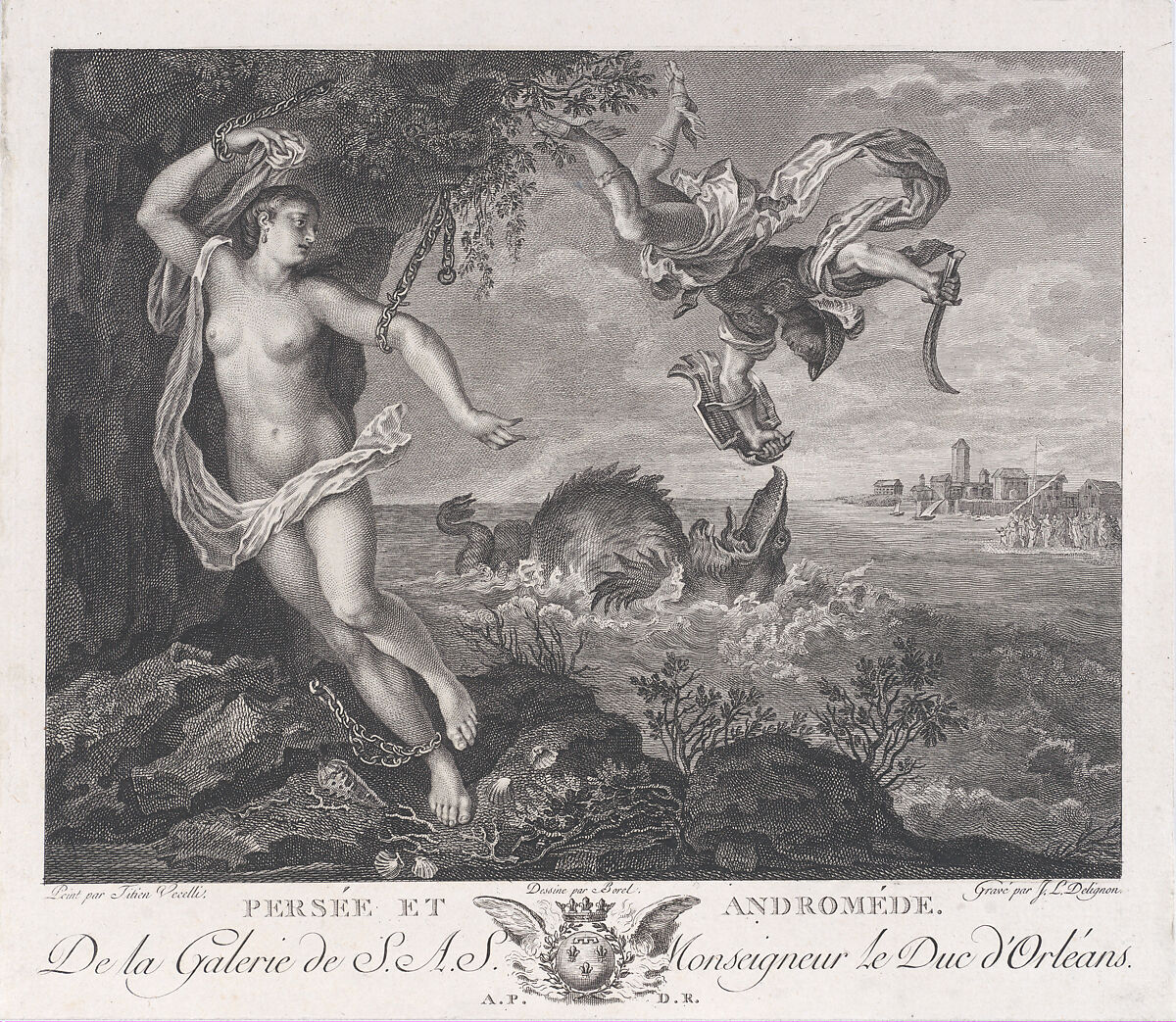 Perseus and Andromeda, Jean-Louis Delignon (French, Paris 1755–ca. 1804), Engraving 