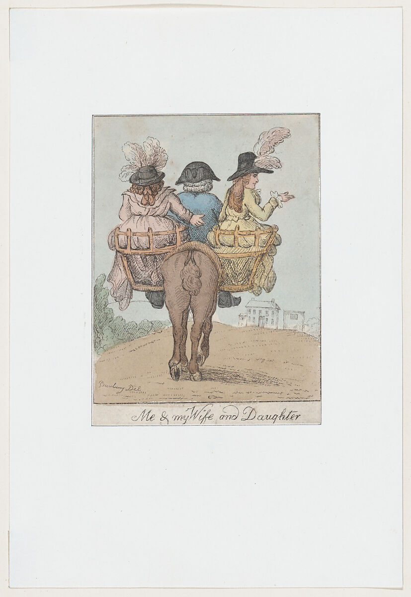 Me and My Wife and Daughter, After Henry William Bunbury (British, Mildenhall, Suffolk 1750–1811 Keswick, Cumberland), Etching, hand-colored 