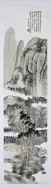Walking with a Staff and Carrying a Zither, Fu Baoshi (Chinese, 1904–1965), Hanging scroll; ink and color on paper, China 