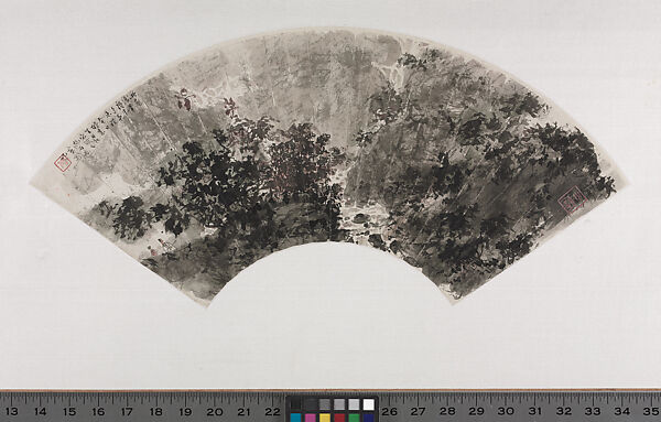 Set of Fan Paintings
Leaf 3:  Clear Brook from the Mountains, Fu Baoshi (Chinese, 1904–1965), Leaf 3 from a set of 12 fan paintings mounted as album leaves; ink and color on paper, China 