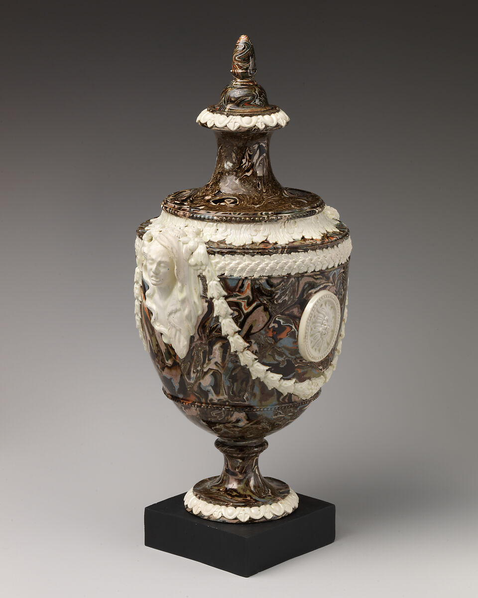 Ornamental agate creamware vase, James Neale, Agateware, creamware; basalt, British